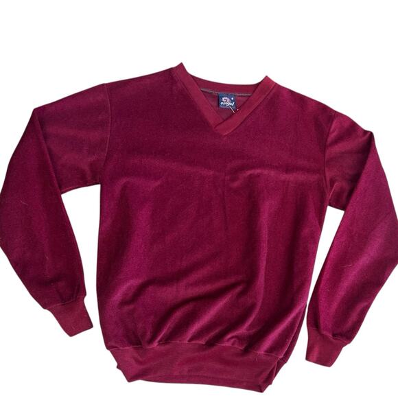 Vintage 1980s Maroon Soft Velour V Neck Pullover Sweatshirt / women’s XS/S - - Picture 1 of 4